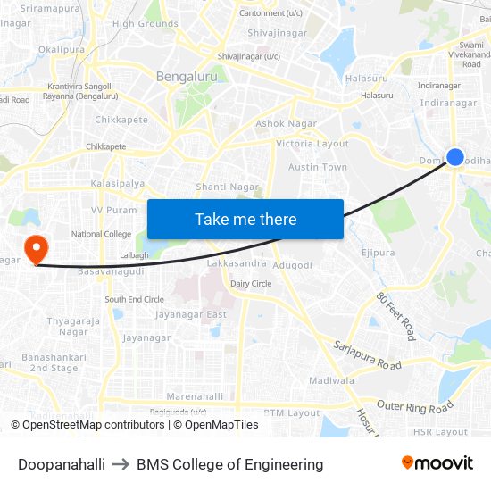 Doopanahalli to BMS College of Engineering map