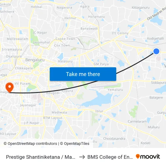Prestige Shantiniketana / Manipal Hospital to BMS College of Engineering map