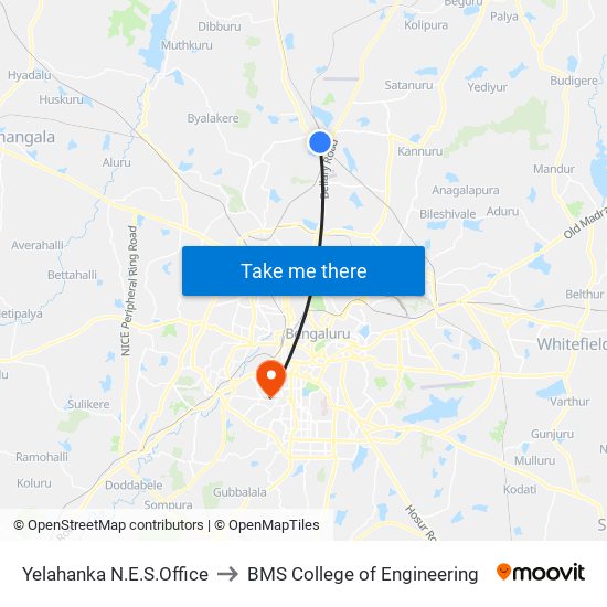 Yelahanka N.E.S.Office to BMS College of Engineering map