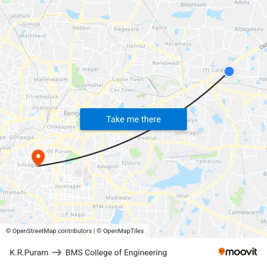 K.R.Puram to BMS College of Engineering map