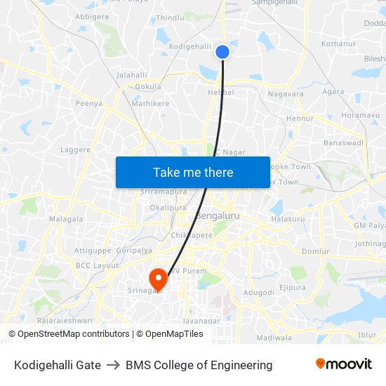 Kodigehalli Gate to BMS College of Engineering map