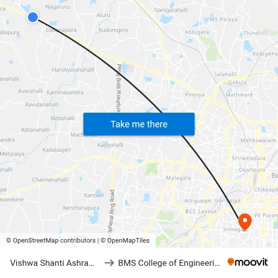 Vishwa Shanti Ashrama to BMS College of Engineering map
