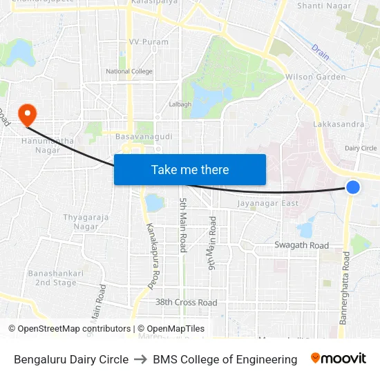 Bengaluru Dairy Circle to BMS College of Engineering map