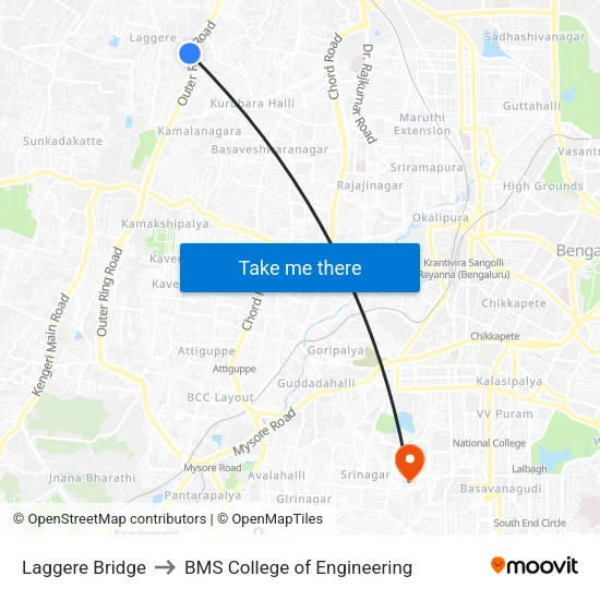 Laggere Bridge to BMS College of Engineering map
