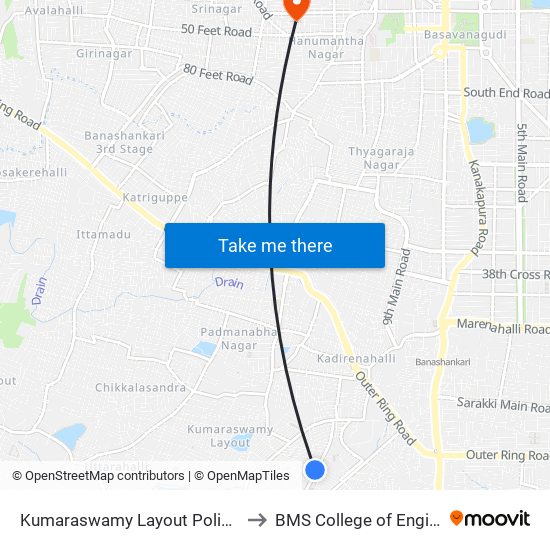 Kumaraswamy Layout Police Station to BMS College of Engineering map