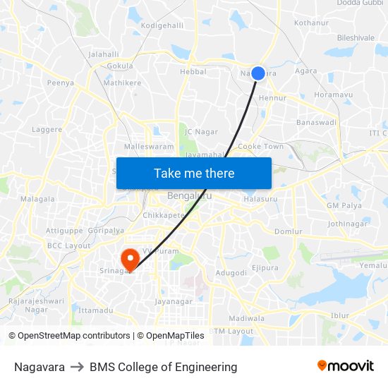 Nagavara to BMS College of Engineering map