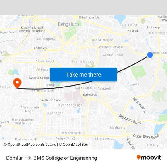 Domlur to BMS College of Engineering map