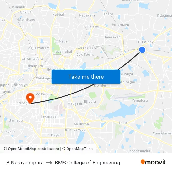 B Narayanapura to BMS College of Engineering map