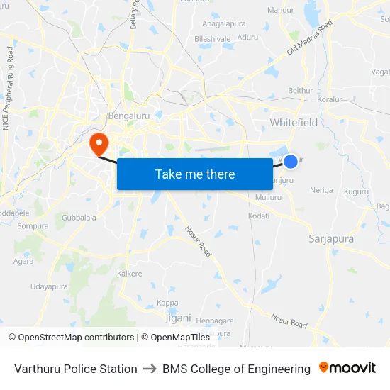 Varthuru Police Station to BMS College of Engineering map