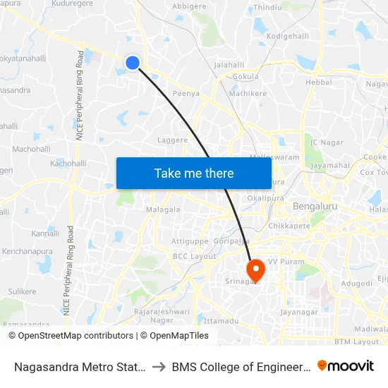 Nagasandra Metro Station to BMS College of Engineering map