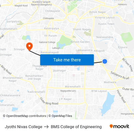 Jyothi Nivas College to BMS College of Engineering map