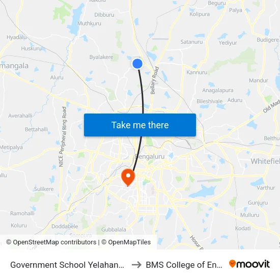 Government School Yelahanka 4th Phase to BMS College of Engineering map