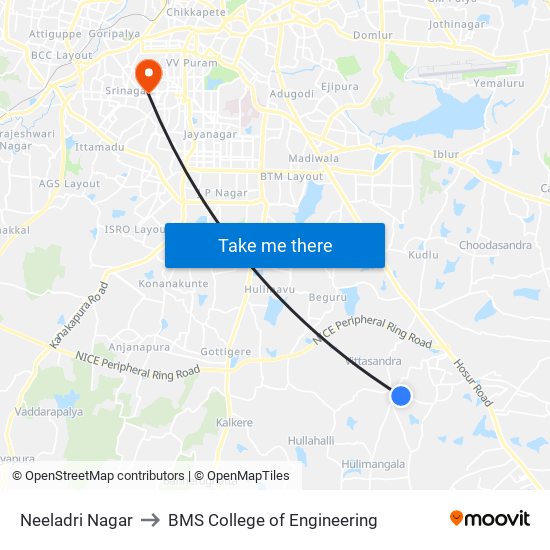 Neeladri Nagar to BMS College of Engineering map