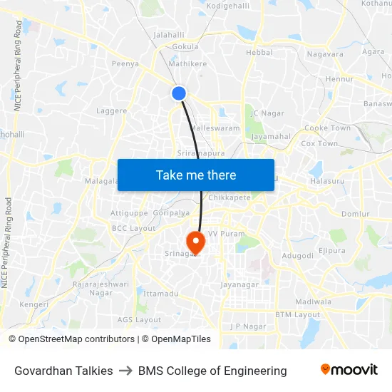 Govardhan Talkies to BMS College of Engineering map