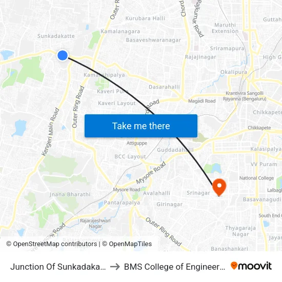 Junction Of Sunkadakatte to BMS College of Engineering map