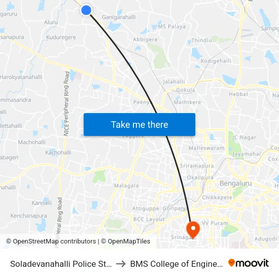Soladevanahalli Police Station to BMS College of Engineering map