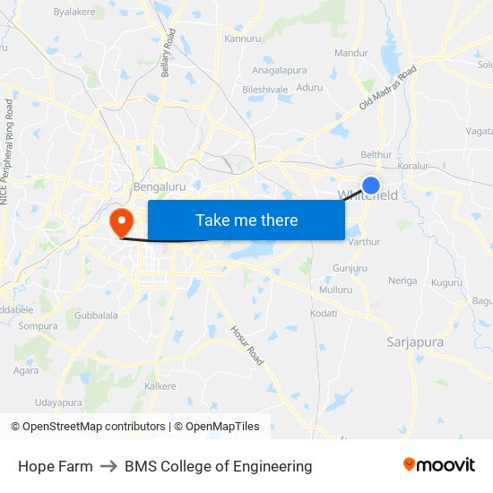 Hope Farm to BMS College of Engineering map