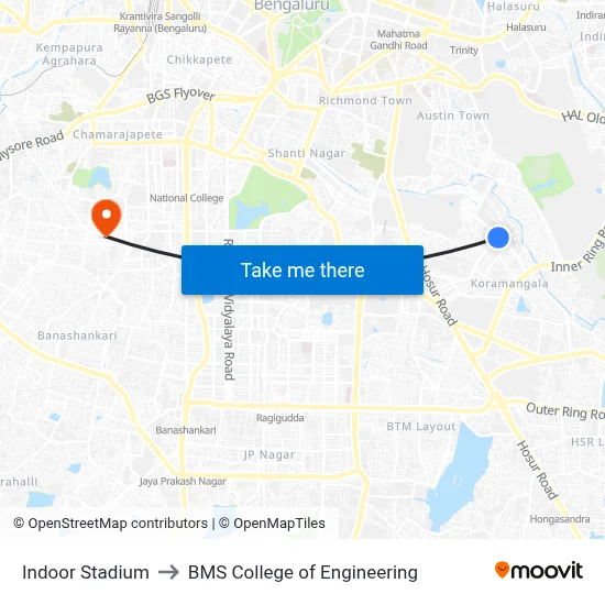 Indoor Stadium to BMS College of Engineering map
