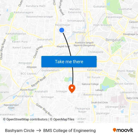 Bashyam Circle to BMS College of Engineering map