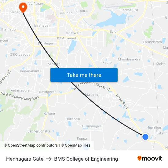 Hennagara Gate to BMS College of Engineering map