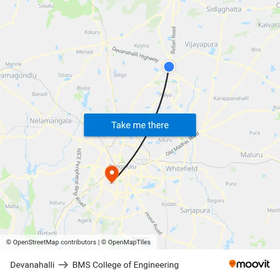 Devanahalli to BMS College of Engineering map