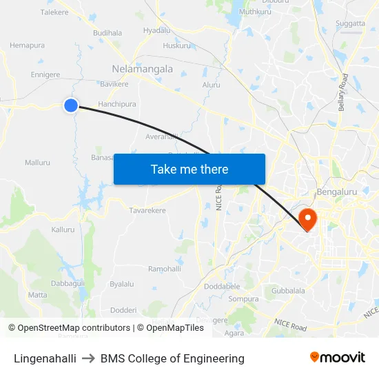 Lingenahalli to BMS College of Engineering map
