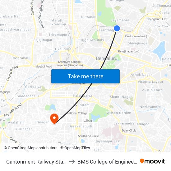 Cantonment Railway Station to BMS College of Engineering map