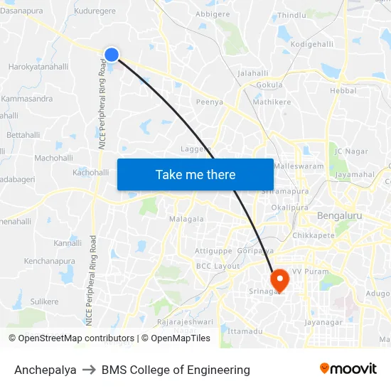 Anchepalya to BMS College of Engineering map
