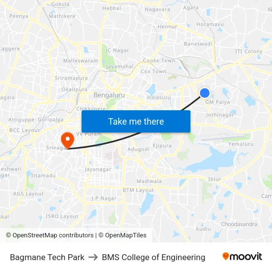 Bagmane Tech Park to BMS College of Engineering map