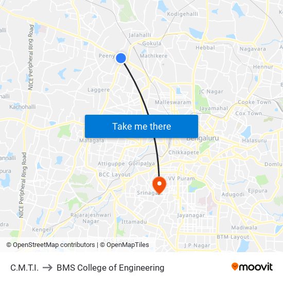 C.M.T.I. to BMS College of Engineering map