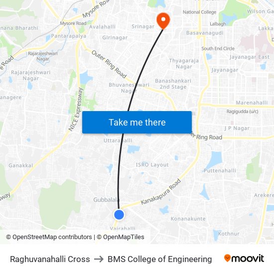 Raghuvanahalli Cross to BMS College of Engineering map