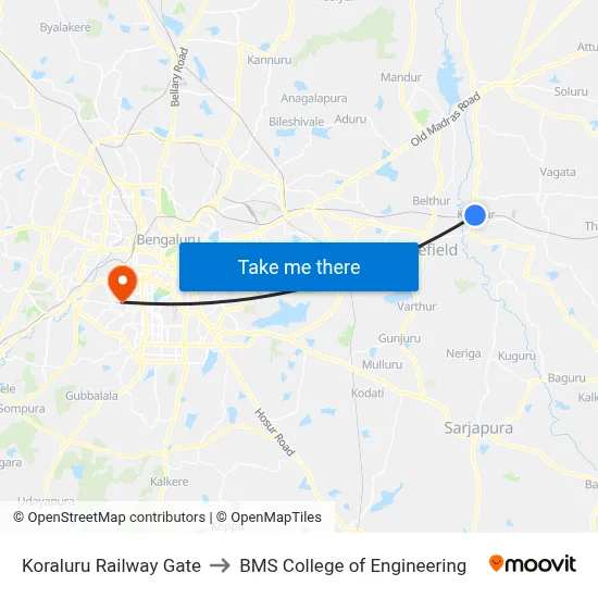 Koraluru Railway Gate to BMS College of Engineering map