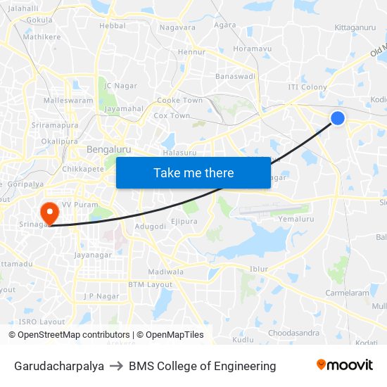 Garudacharpalya to BMS College of Engineering map