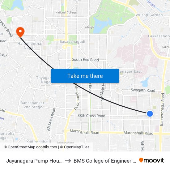 Jayanagara Pump House to BMS College of Engineering map