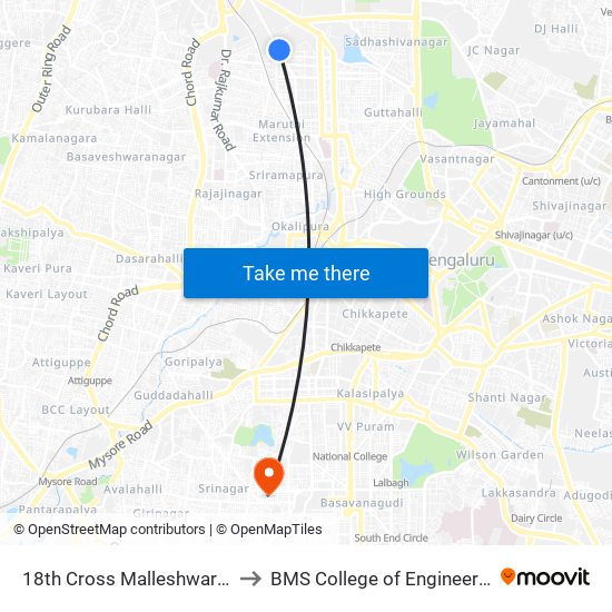 18th Cross Malleshwaram to BMS College of Engineering map