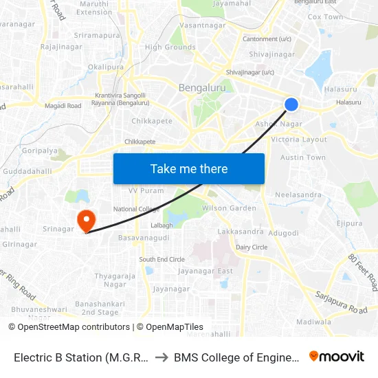 Electric B Station (M.G.Road) to BMS College of Engineering map