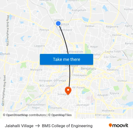 Jalahalli Village to BMS College of Engineering map