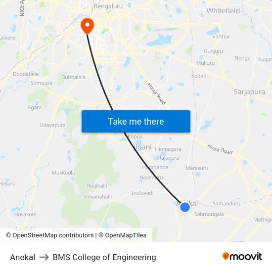 Anekal to BMS College of Engineering map