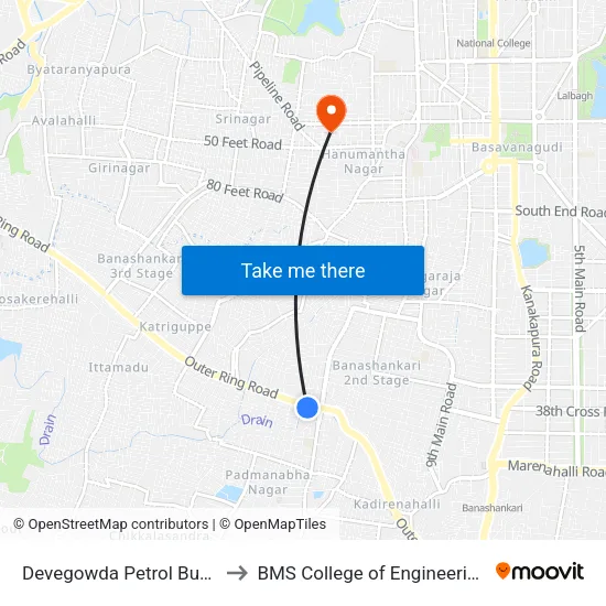 Devegowda Petrol Bunk to BMS College of Engineering map