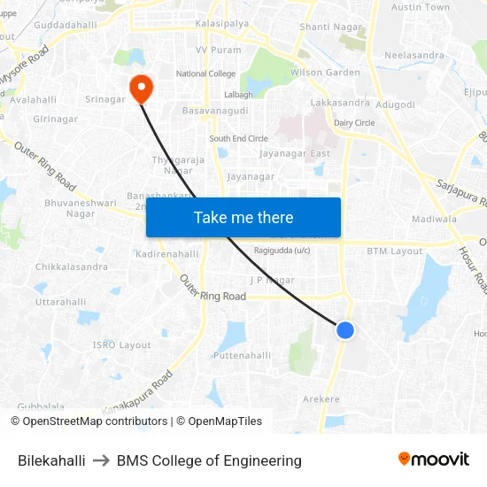 Bilekahalli to BMS College of Engineering map