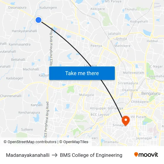 Madanayakanahalli to BMS College of Engineering map