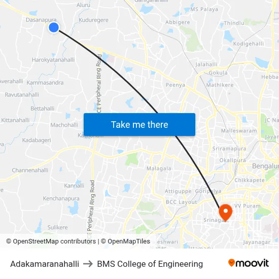 Adakamaranahalli to BMS College of Engineering map