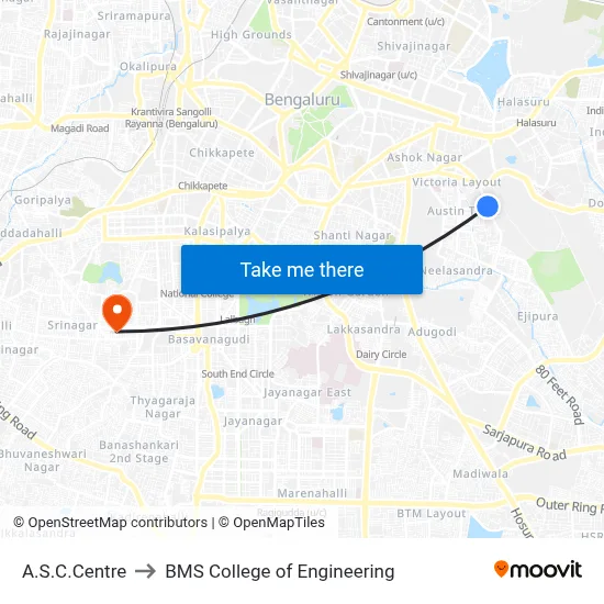 A.S.C.Centre to BMS College of Engineering map