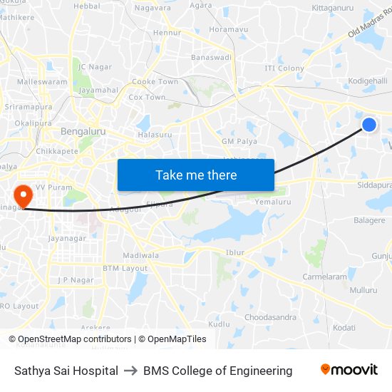 Sathya Sai Hospital to BMS College of Engineering map