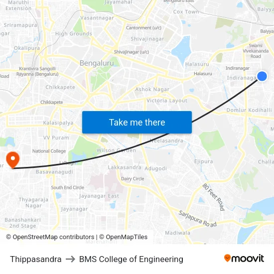 Thippasandra to BMS College of Engineering map