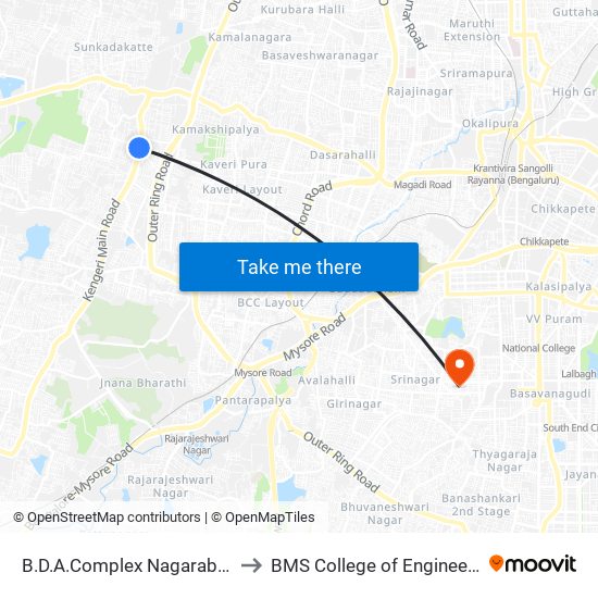 B.D.A.Complex Nagarabhavi to BMS College of Engineering map