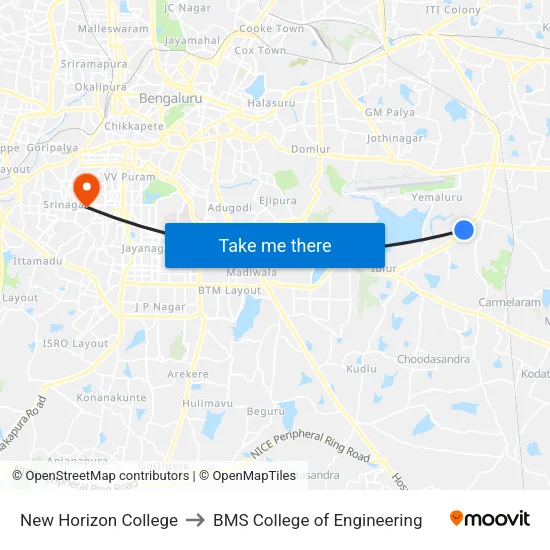 New Horizon College to BMS College of Engineering map