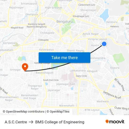 A.S.C.Centre to BMS College of Engineering map