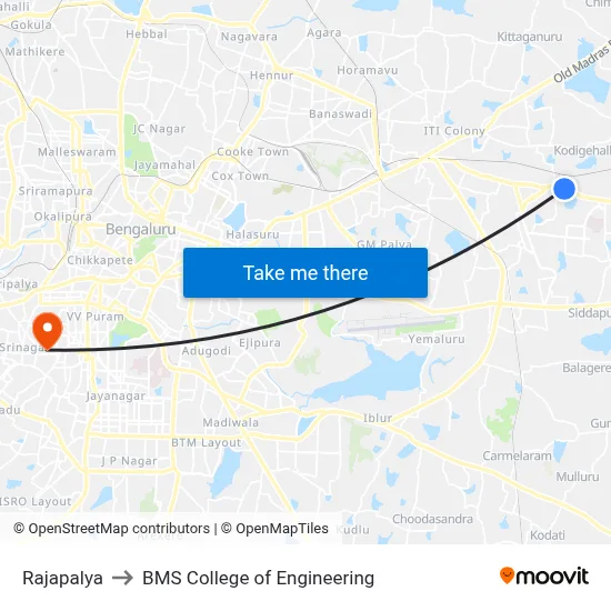 Rajapalya to BMS College of Engineering map