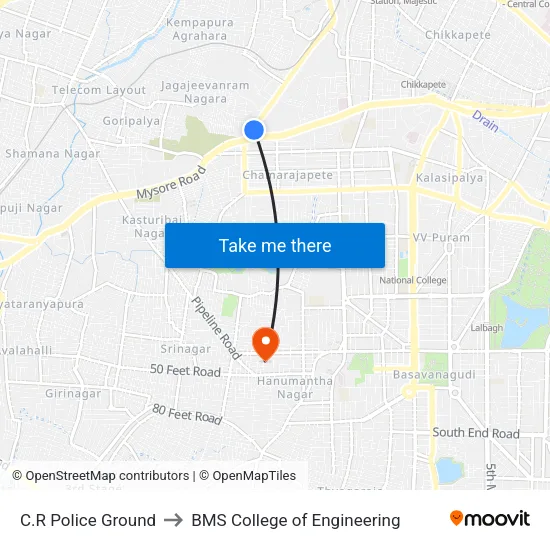 C.R Police Ground to BMS College of Engineering map